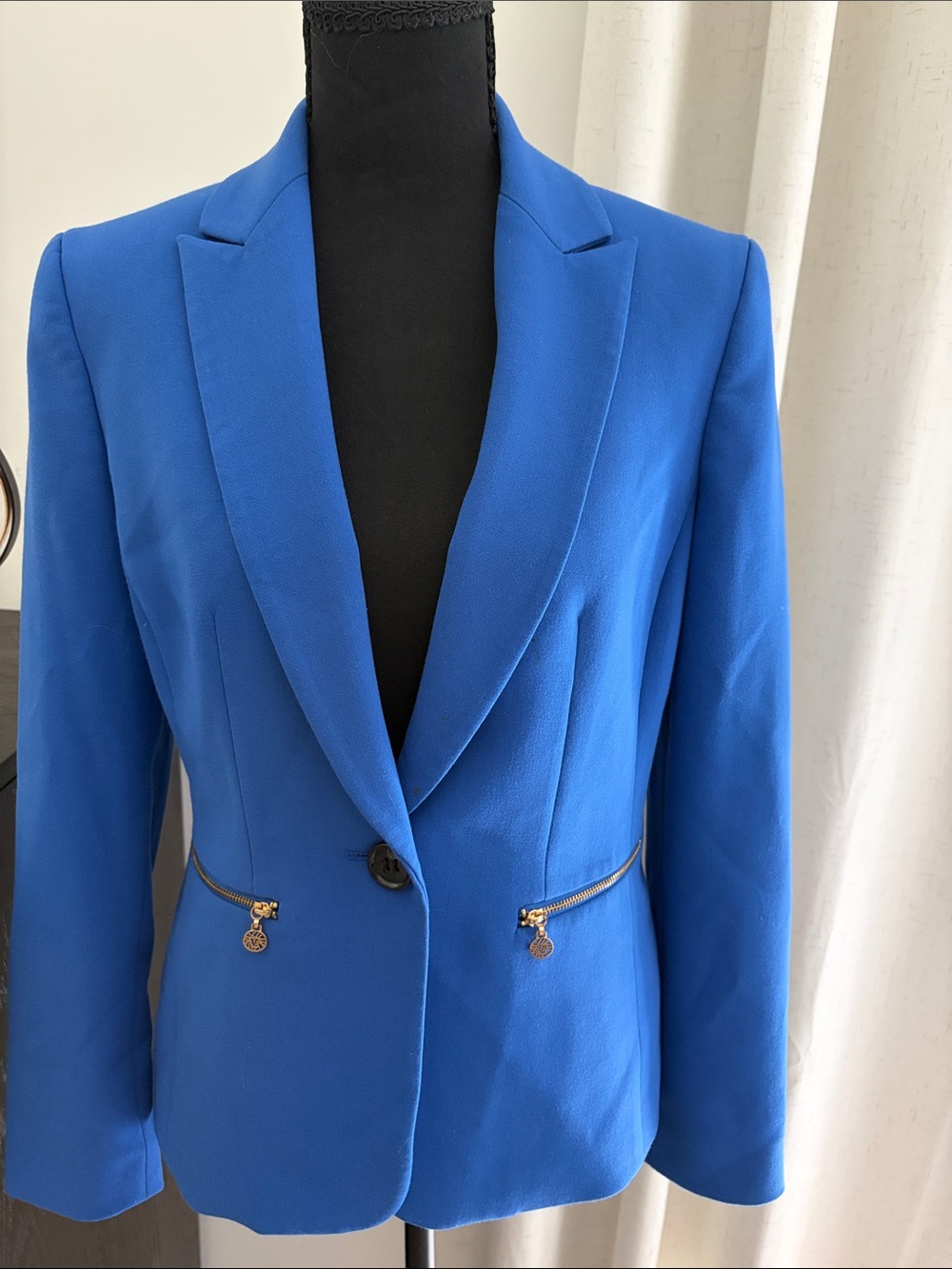 Anne Klein Cobalt Blue Tailored Blazer with Zip Accent